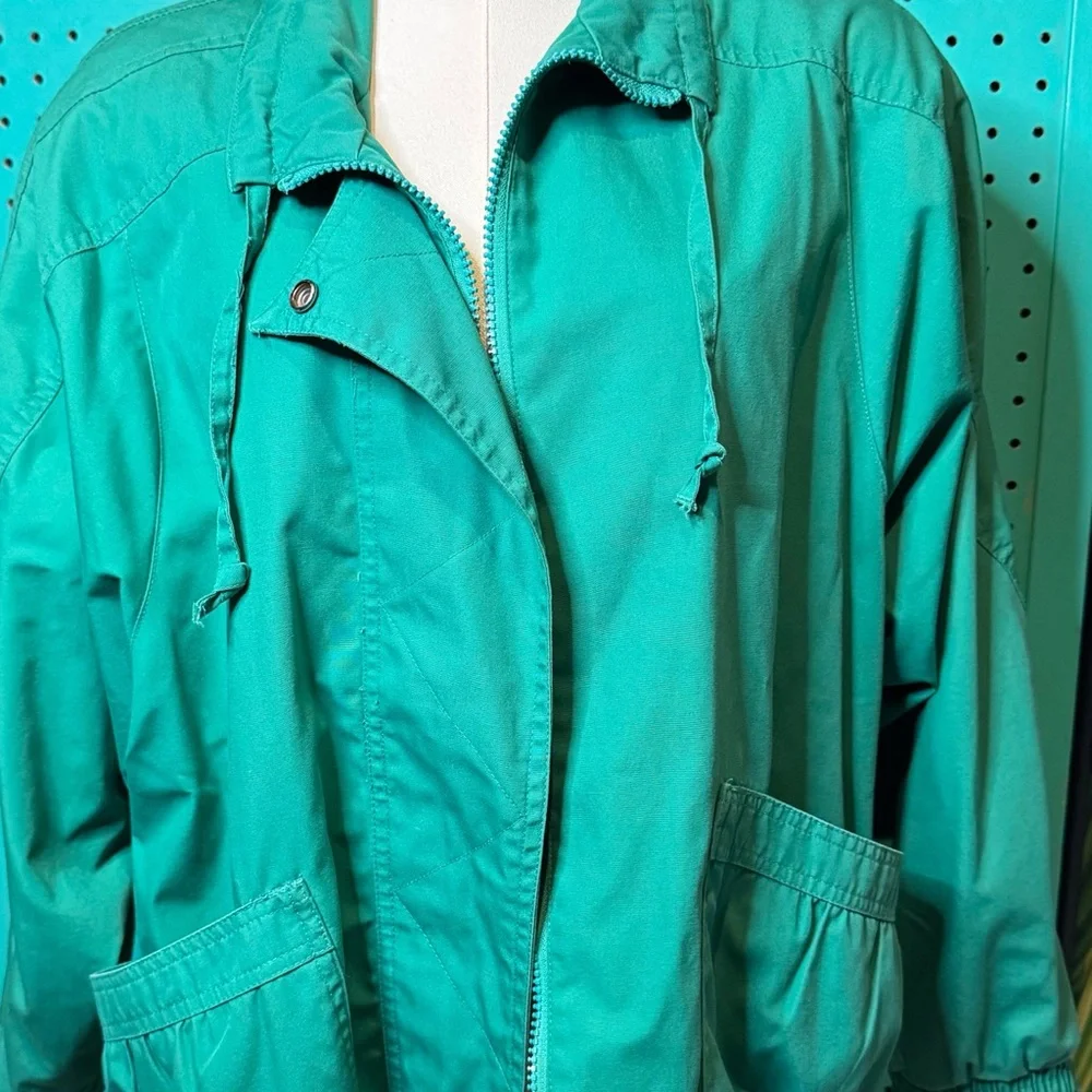 Vintage Fleet Street Teal Oversized Windbreaker Jacket Retro 90s Chic Size 10